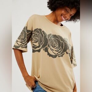 Free People x The Bureau Wild Rose Oversized Tee Brown Combo Size Small